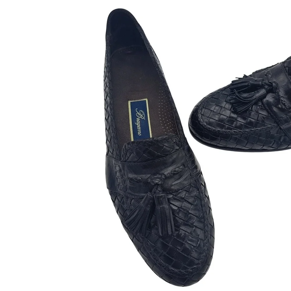 Bragano Tassel Loafers Men's Size‎ 10 M Black Woven Leather Slip On Shoes